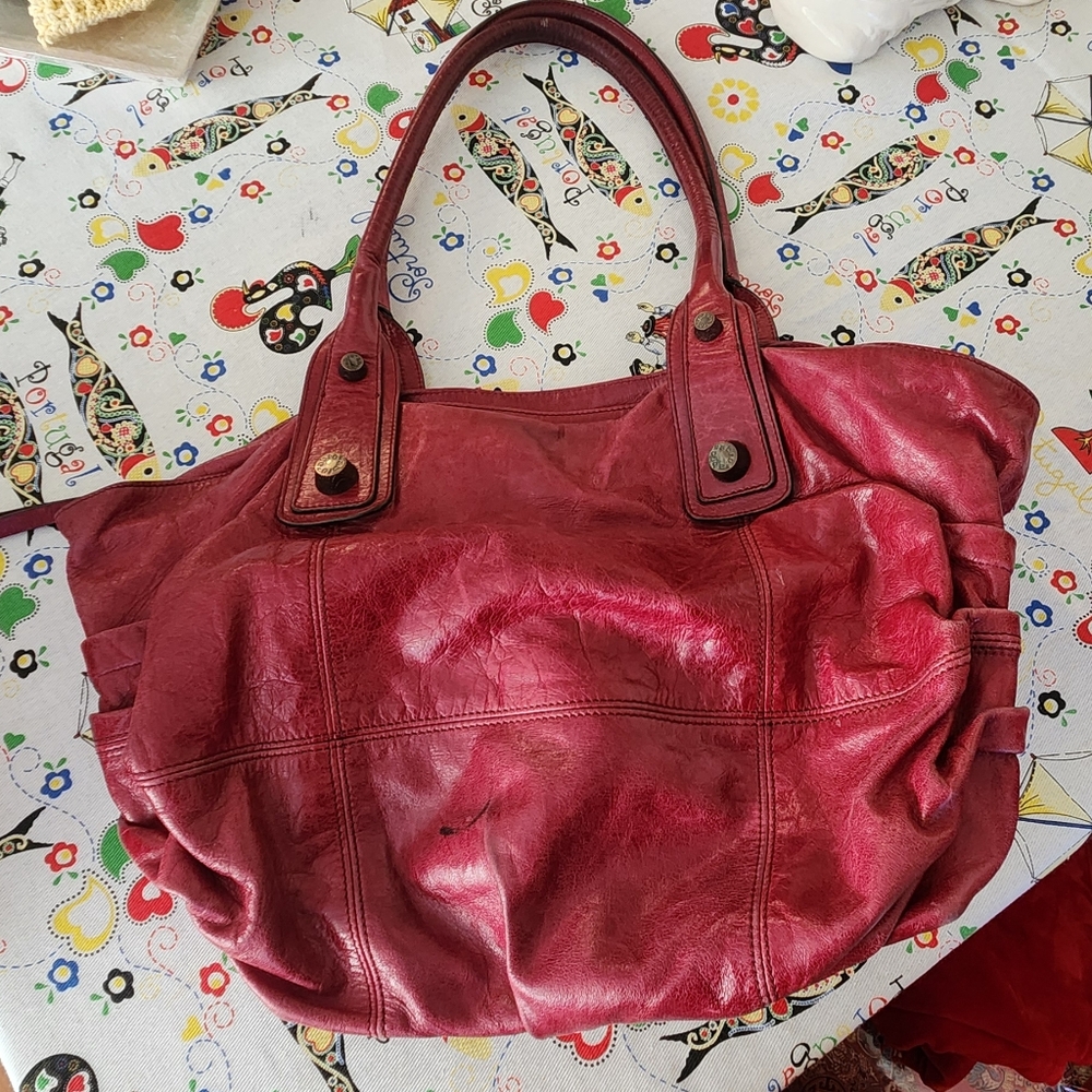 Elegant Red Leather Tote Bag